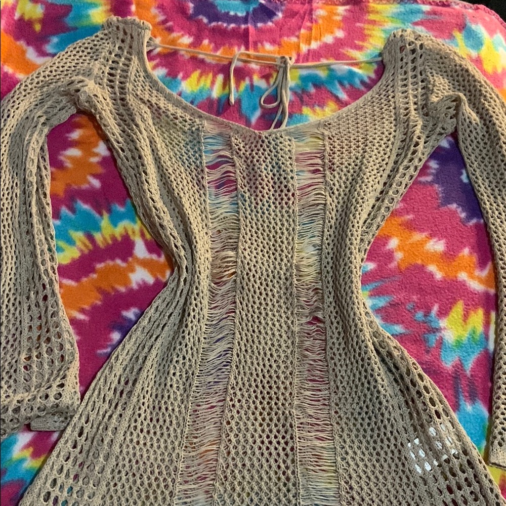 SHEIN Beige Knit Long Sleeve beach cover